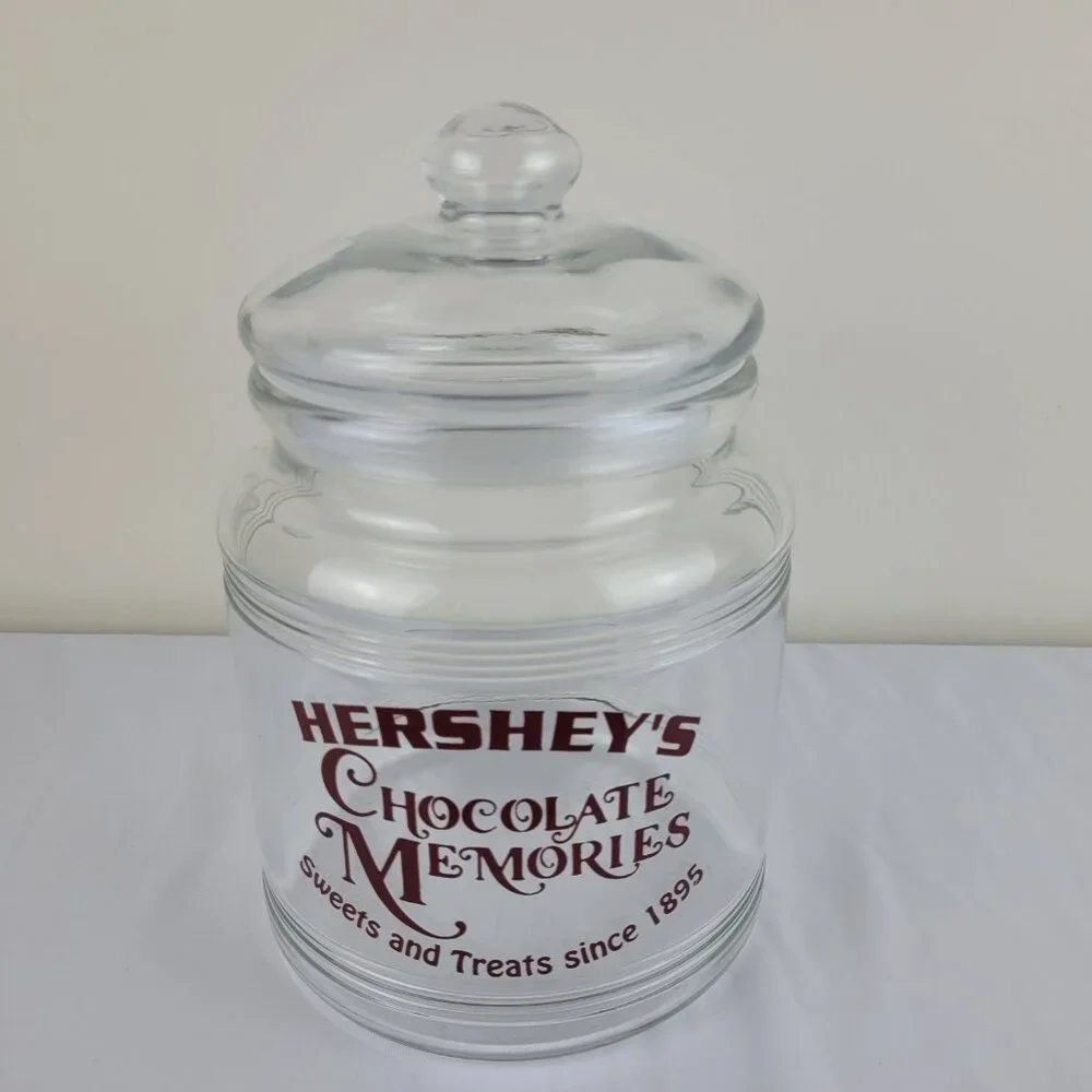 Vintage Hershey’s Chocolate Memories Sweets Treats 1895 Glass cookie jar Lid 90s - Picture 3 of 16